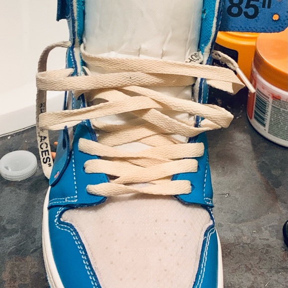 Retro Off white Jordan 1’s size 9 Blue And White - Picture 2 of 4
